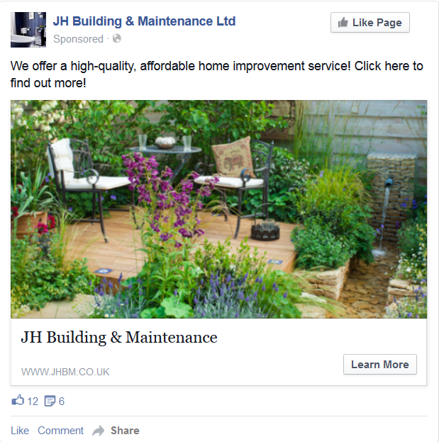 facebook post jh building & maintenance garden scene